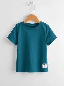 SHEIN Bộ thời trang bé trai Đắp vá màu trơn Giải trí - Màu xanh ngọc - Xem 1