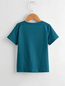 SHEIN Bộ thời trang bé trai Đắp vá màu trơn Giải trí - Màu xanh ngọc - Xem 2