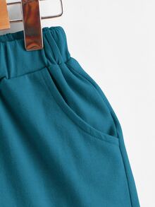 SHEIN Bộ thời trang bé trai Đắp vá màu trơn Giải trí - Màu xanh ngọc - Xem 4