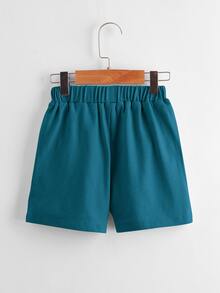 SHEIN Bộ thời trang bé trai Đắp vá màu trơn Giải trí - Màu xanh ngọc - Xem 5