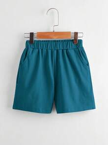 SHEIN Bộ thời trang bé trai Đắp vá màu trơn Giải trí - Màu xanh ngọc - Xem 6