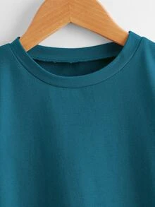 SHEIN Bộ thời trang bé trai Đắp vá màu trơn Giải trí - Màu xanh ngọc - Xem 7