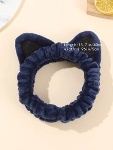 1pc Cartoon Cat Ear Decor Fuzzy Bath Headband - Navy Blue - View 4