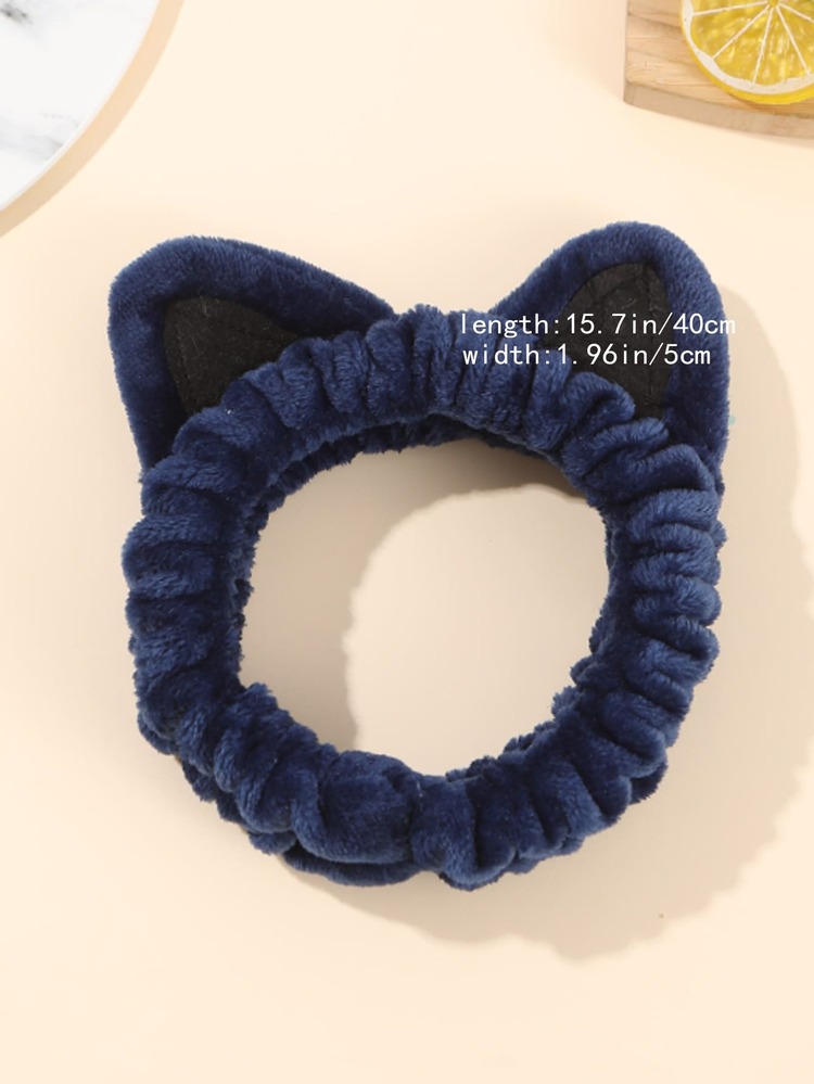1pc Cartoon Cat Ear Decor Fuzzy Bath Headband - Navy Blue - View 4