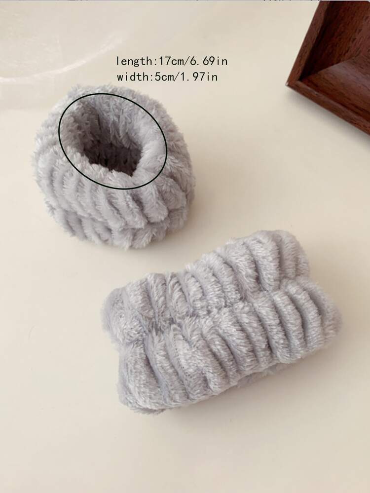 2pcs Polyester Plush Wristband, Cute Solid Color Elastic Waterproof Wristband - Grey - View 3
