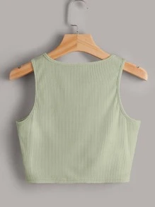 Folluther 字母圖案羅紋背心上衣 - 綠色 - 查看 3