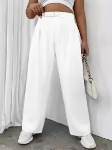 SHEIN LUNE Plus High Waist Plicated Detail Trousers - White - View 1