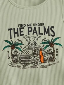 Folluther 字母圖案羅紋背心上衣 - 綠色 - 查看 2