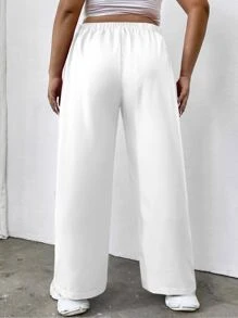 SHEIN LUNE Plus High Waist Plicated Detail Trousers - White - View 2