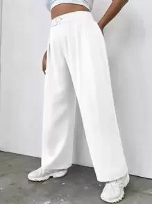 SHEIN LUNE Plus High Waist Plicated Detail Trousers - White - View 3