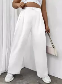 SHEIN LUNE Plus High Waist Plicated Detail Trousers - White - View 5