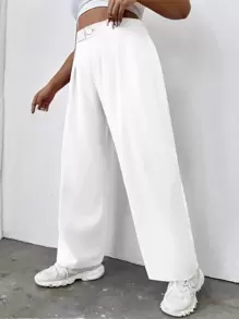 SHEIN LUNE Plus High Waist Plicated Detail Trousers - White - View 6