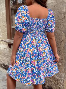 SHEIN Holidaya Plus Allover Floral Print Knot Front Dress