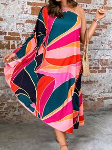SHEIN Clasi Plus Colorblock One Shoulder Dress - Multicolor - View 1