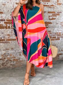 SHEIN Clasi Plus Colorblock One Shoulder Dress - Multicolor - View 3
