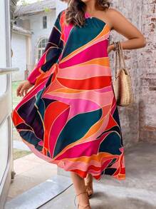 SHEIN Clasi Plus Colorblock One Shoulder Dress - Multicolor - View 5