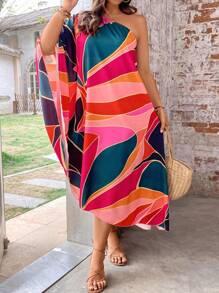 SHEIN Clasi Plus Colorblock One Shoulder Dress - Multicolor - View 6