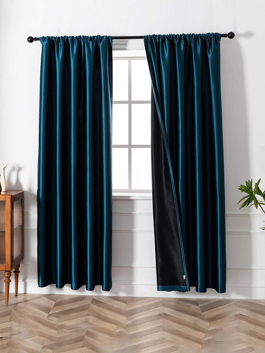 海軍藍單片窗簾,極簡織物臥室和客廳單面板遮光窗簾 - 藏蓝色 - 查看 1