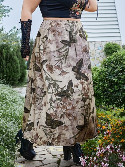 Goth Plus Butterfly Print Skirt