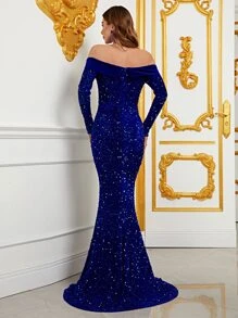 Đầm Dây kéo màu trơn Buổi tiệc - Xanh đậm - Xem 2