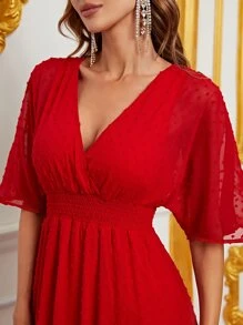 圓點高衩雪紡連衣裙 - 紅色 - 查看 3