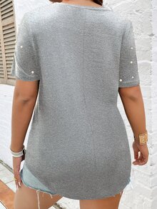 SHEIN LUNE Camiseta con cuenta de perla - Gris Claro - Ver 2