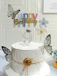 6 piezas Decoración de pastel con diseño de flor y letra - Multicolor - Ver 2