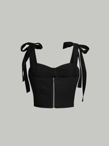 SHEIN MOD Top tipo bustier con hombros de lazo y drapeado - Negro - Ver 2