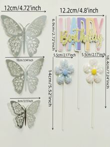 6 piezas Decoración de pastel con diseño de flor y letra - Multicolor - Ver 3