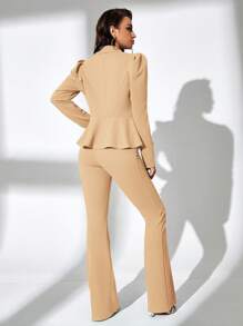 SHEIN SXY Solid Open Front Blazer & Flare Leg Trousers - Apricot - View 2
