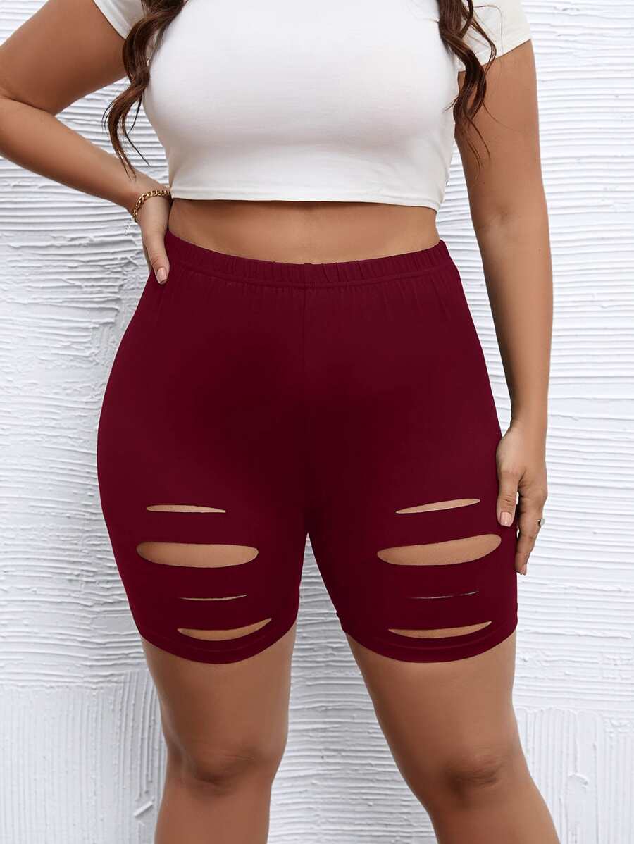 Flirla Quần lót kích thước lớn Cắt ra Bị tách màu trơn Giải trí - Màu Đỏ Sâu - Xem 1