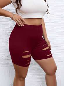 Flirla Quần lót kích thước lớn Cắt ra Bị tách màu trơn Giải trí - Màu Đỏ Sâu - Xem 3