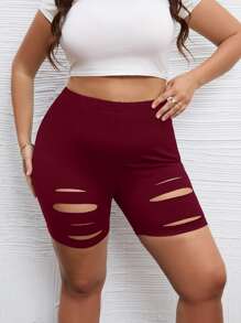 Flirla Quần lót kích thước lớn Cắt ra Bị tách màu trơn Giải trí - Màu Đỏ Sâu - Xem 4