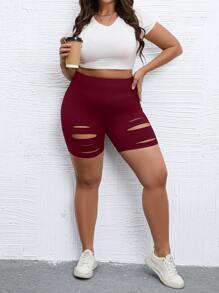 Flirla Quần lót kích thước lớn Cắt ra Bị tách màu trơn Giải trí - Màu Đỏ Sâu - Xem 5