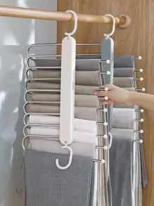 1入組多功能可折疊褲架，防滑衣架，可用於褲子和襯衫，節省空間的高品質塑料+不銹鋼網格衣架，適用於櫥櫃，衣櫥 - 白色 - 查看 2