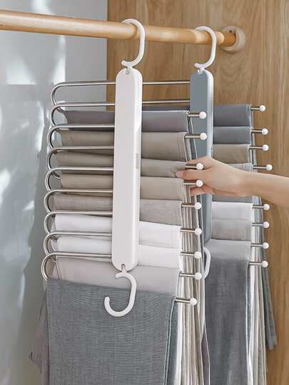 1pc Multifunctional Foldable Pants Hanger, Non-Slip Clothes Hanger For Pants & Shirts, Space Saving High Quality Plastic + Stainless Steel Magic Hanger For Closet, Wardrobe