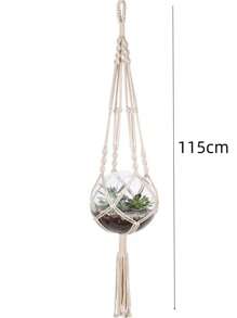 1入組素色植物架,波西米亞織物編織細節懸掛式花籃適用於花園 - 米色 - 查看 2