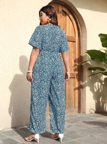 SHEIN LUNE Mono de pierna ancha con estampado con nudo lateral - Azul y blanco - Ver 2