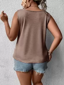 SHEIN LUNE Áo hai dây Plus Size Túi màu trơn Giải trí - Cà phê nâu - Xem 2