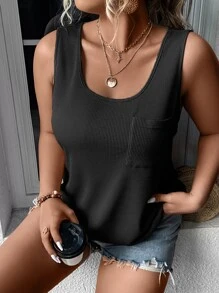 SHEIN LUNE Top tank con parche con bolsillo - Negro - Ver 1