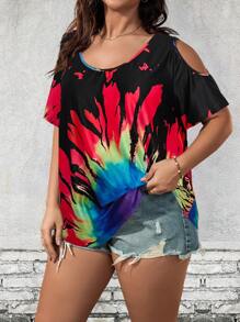 SHEIN LUNE Camiseta de tie dye de hombros descubiertos - Multicolor - Ver 4