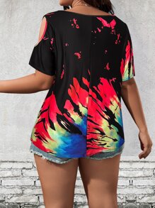 SHEIN LUNE Camiseta de tie dye de hombros descubiertos - Multicolor - Ver 2