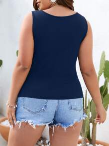 Flirla Áo hai dây Plus Size Sò điệp màu trơn Giải trí - Màu xanh hải quân - Xem 2