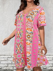 SHEIN VCAY Vestido túnico con estampado floral - Multicolor - Ver 3