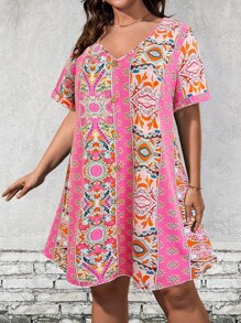 SHEIN VCAY Vestido túnico con estampado floral - Multicolor - Ver 1