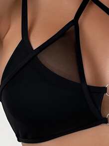 Swim SXY Damskie topy bikini Siateczka kontrastująca z krzyżowaniem Pierścionek Prosty