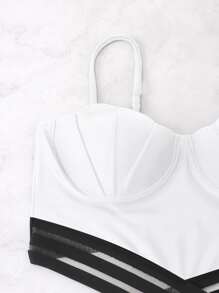 Scallop Trim Cut Out Push Up One Piece Swimsuit - White - View 3