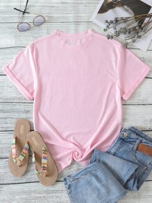INAWLY Letter Graphic Tee - Baby Pink - View 2