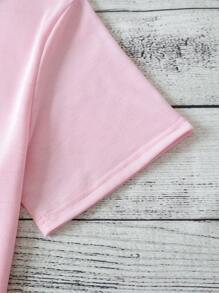 INAWLY Letter Graphic Tee - Baby Pink - View 3