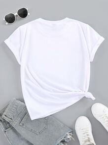 SHEIN LUNE Slogan Graphic Tee Mama] Substantiv 1 Một người biết mọi thứ của bạn ở đâu 2 Một người yêu vô điều kiện - trắng - Xem 2